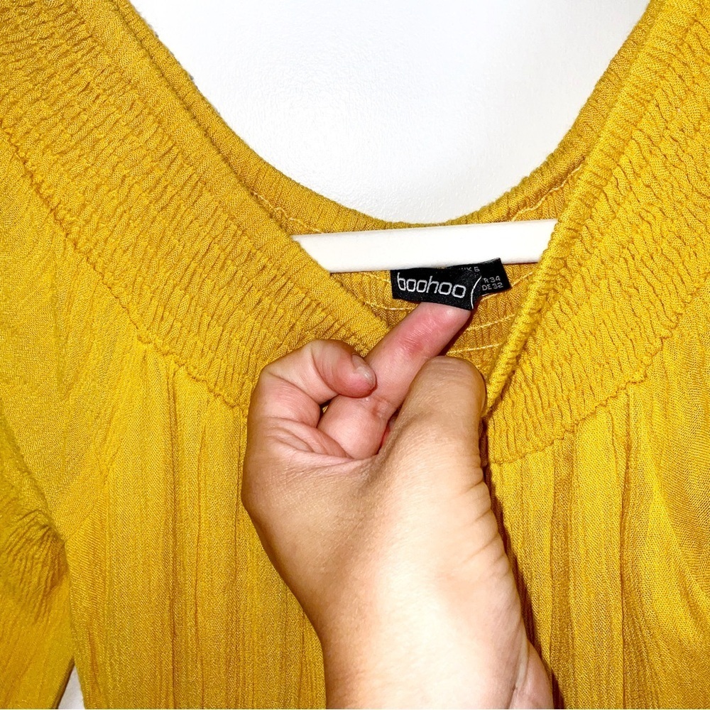 Boohoo Mustard Yellow Maxi Boho Summer Dress with Lace Trim - Size US 2 - Picture 6 of 8